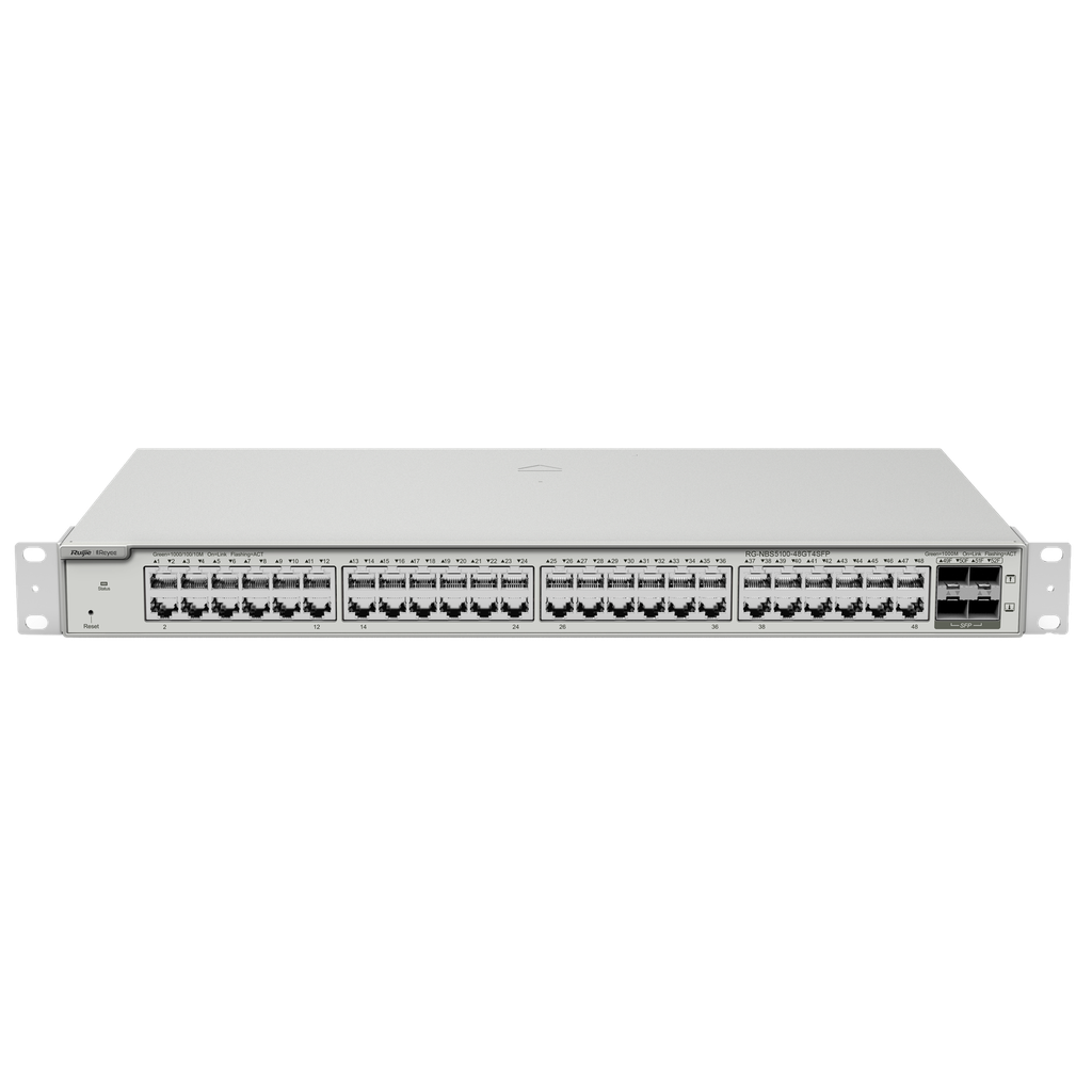 (RG-NBS5100-48GT4SFP) Switch Reyee Cloud  3 - 48 ports RJ45 Gigabit - 4 ports SFP Gigabit - Static LAG/DHCP Snoop/IGMP Snoop/Port Mirror - VLAN/Port Isolation/STP/RSTP/ACL/QoS/802.1X - Serveur DHCP/Routes statiques/RIP/OSPF/SNMP