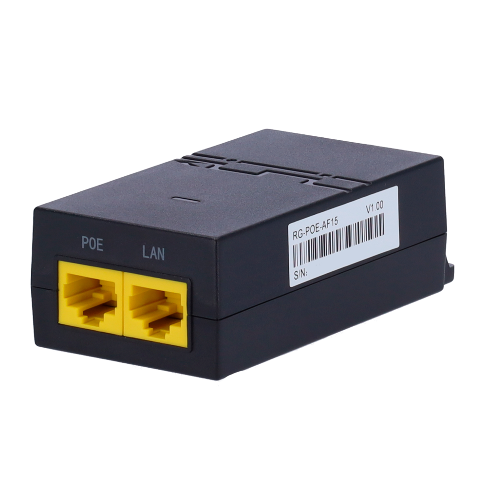 (RG-POE-AF15) Ruijie - Injecteur PoE IEEE802.3af - Ports RJ45 10/100/1000 Mbps - Puissance 15.4 W - Distance maximale 100 m - Design compact