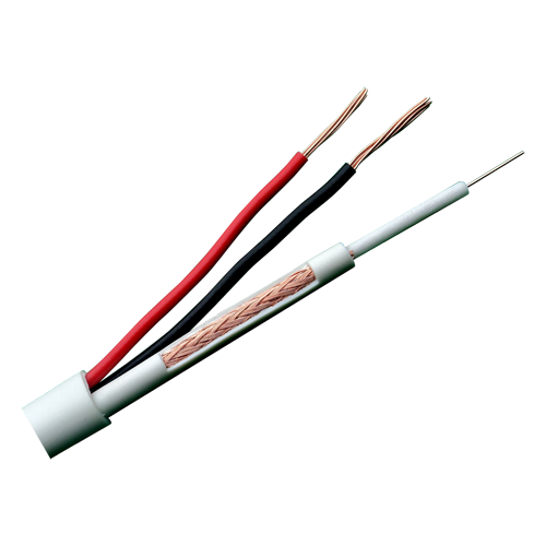 (RG59UP-100) Câble Combiné - Micro RG59 + alimentation - Bobine de 100 mètres - Couverte couleur blanche - Diamètre extérieur 6.8 mm - Faibles pertes
