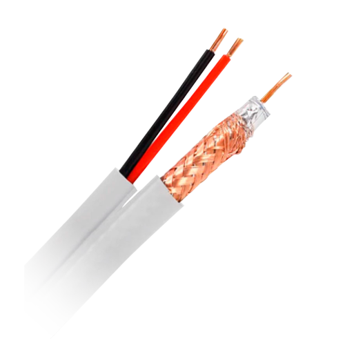 [RG59UP-100-SIAM] (RG59UP-100-SIAM) Câble Combiné - Mini RG59 + Alimentation SIAMÉS - Bobine de 100 mètres - Couverte couleur blanche - Diamètre extérieur 6.0 mm - Faibles pertes