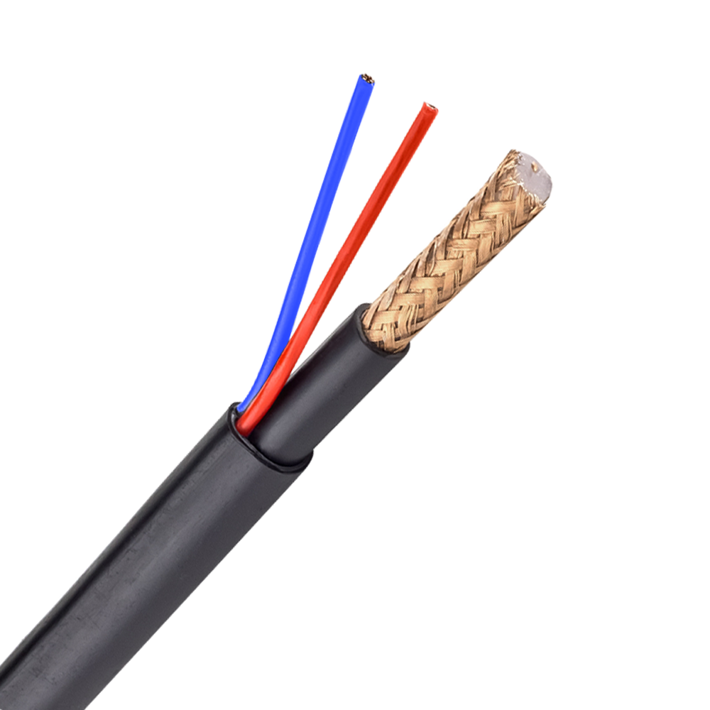 (RG59UP-300-LSZH) Câble Combiné - Micro RG59 + alimentation - Bobine de 300 mètres - Gaine Noire - Diamètre extérieur 6.8 mm - Gaine extérieur LSZH
