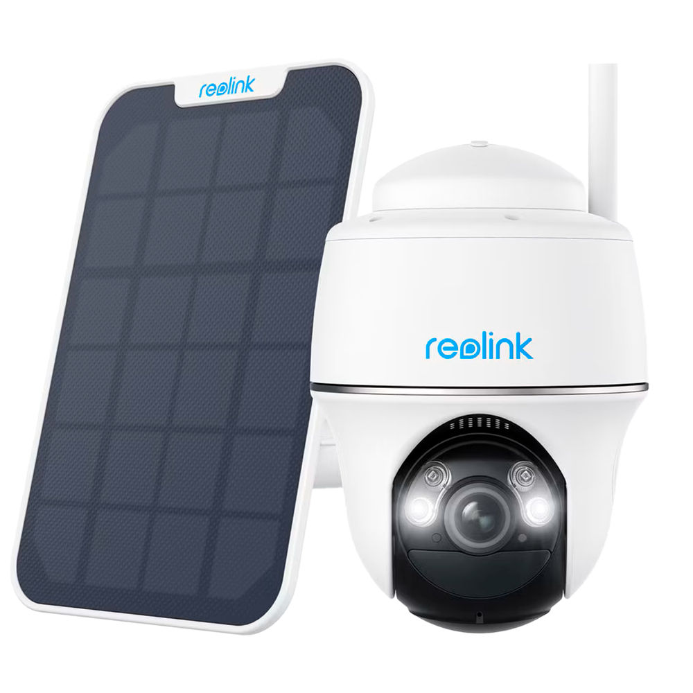 (RL-ARGUS-B430-SOLARKIT-W) Caméra Wi-Fi Reolink alimentée par batterie avec panneau solaire - 5MP (2880 x 1616) - IR 10 m / Sirène - Détection PIR des personnes, des véhicules et des animaux - Audio bidirectionnel / Emplacement carte microSD - Adapté pour extérieur