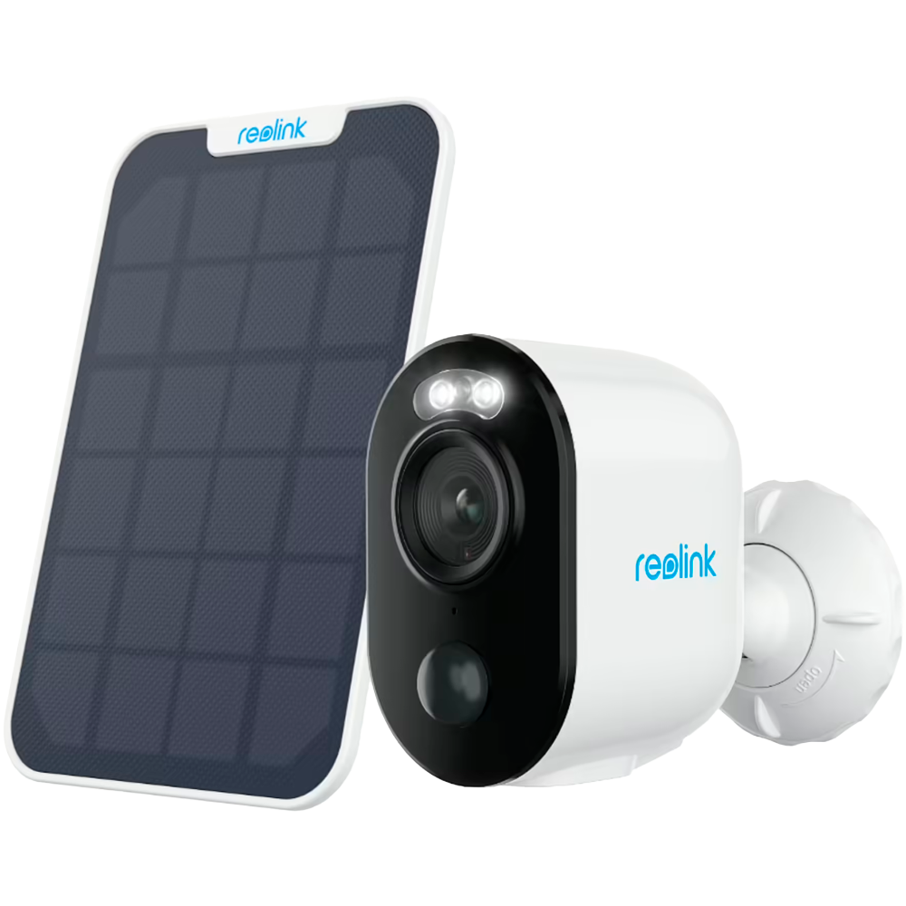 [RL-ARGUS-ECO-B310-SOLARKIT] (RL-ARGUS-ECO-B310-SOLARKIT) Caméra Wi-Fi Reolink alimentée par batterie avec panneau solaire - 3MP (2304 x 1296) - IR 10 m / Sirène - Détection PIR des personnes et des véhicules - Audio bidirectionnel / Emplacement carte microSD - Adapté pour extérieur