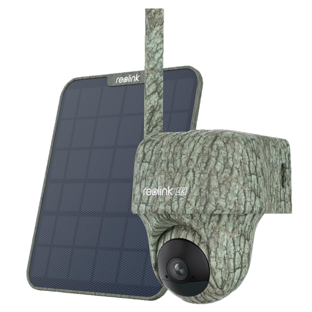 (RL-GO-SERIES-G450-SOLARKIT-CAMO) Caméra alimentée par batterie 4K 4G Go Ranger PT G450 Reolink - 4K 8MP (3840X2160) - IR 10 m - Détection PIR de personnes, d'animaux et de véhicules - Audio bidirectionnel / Emplacement carte microSD - Adapté pour extérieur