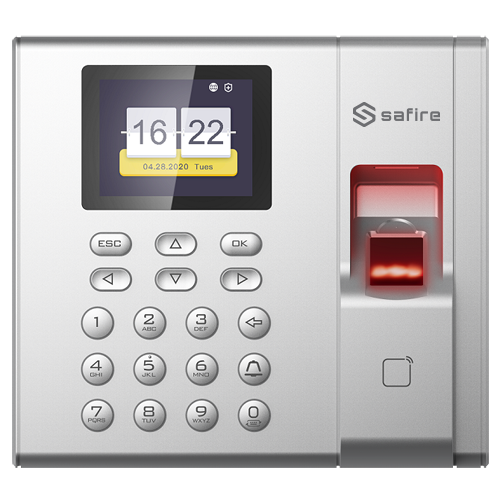(SF-AC3003KEMD-IP) Contrôle d´accès et de présence - Empreinte digitale, carte EM et PIN - 1.000 utilisateurs | 100.000 registres - TCP/IP, USB et modes de présence - 2.4" TFT | Contrôleur intégré - Safire Control Center