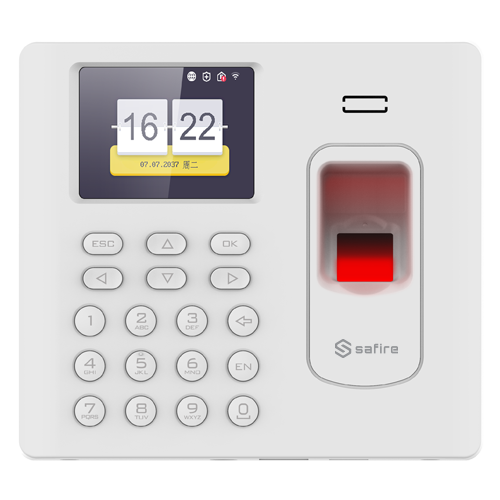 (SF-AC3012KEMDW-IPW) Pointeuses - Empreinte digitale, carte EM et PIN - 3.000 utilisateurs | 100.000 registres - Modes TCP/IP, Wi-Fi, USB et modes de présence - 2.8" TFT - Safire Control Center