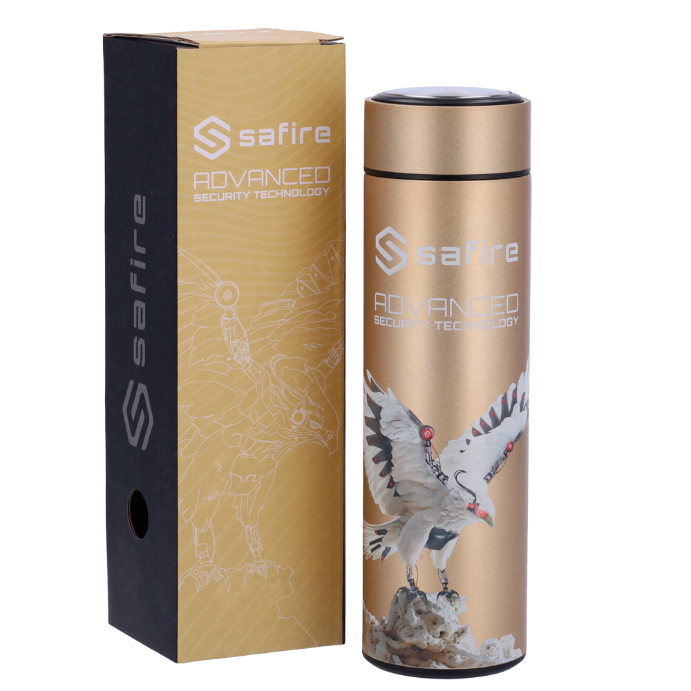 (SF-BOTTLE-HAWK) Safire - Bouteille - Couleur doré - Bague d'étanchéité - Acier inoxydable 304