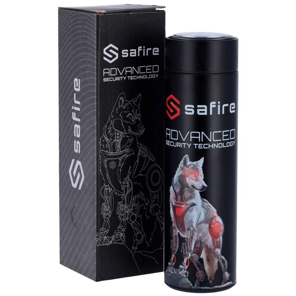 (SF-BOTTLE-WOLF) Safire - Bouteille - Couleur noir - Bague d'étanchéité - Acier inoxydable 304