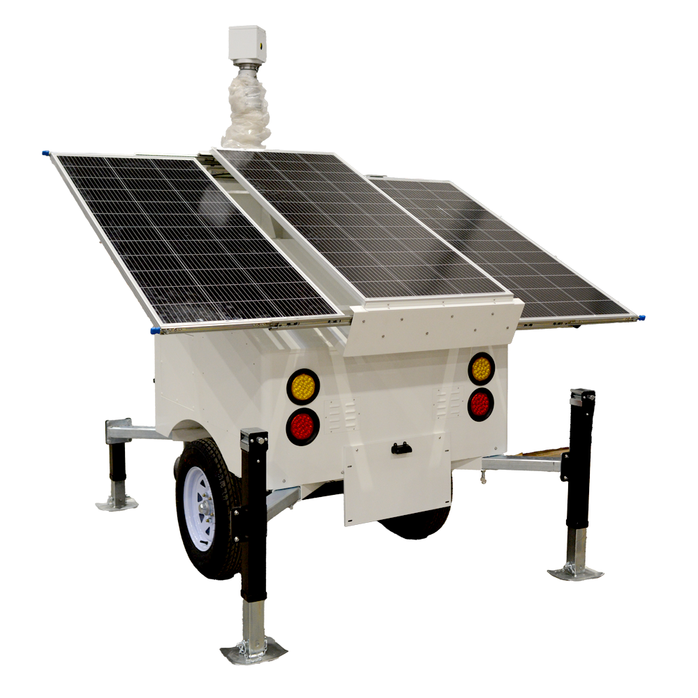 (SF-CCTVTRAILERPR07-2520WH) Remorque auto-alimentée pour vidéosurveillance  - Panneau solaire de 3x120W - Batterie Lithium LiFePo 2520Wh (200Ah) - Mât télescopique jusqu'à 6m - IP65 - Attelage de remorque et frein à main manuel - ASSEMBLAGE NON COMPRIS
