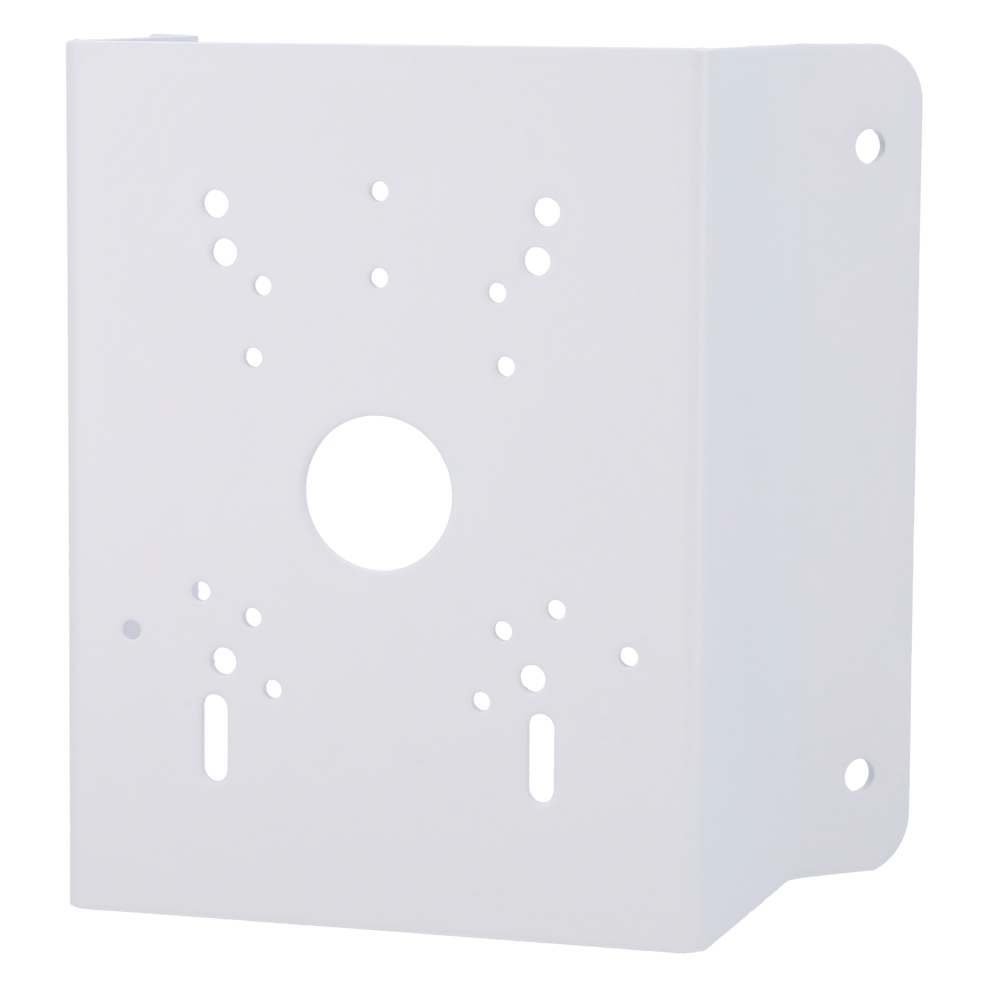 (SF-CORNERBRACKET-0601) Support d'angle Safire Smart - Pour les caméras Bullet ou Dôme - Fabriqué en acier laminé SPCC - Couleur blanche - Passage de câble - 215 (H) x 215 (L) x 121.4 (Pr) mm
