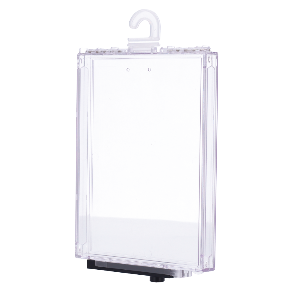 (SF-EASSAFER102-AM) Protection électronique anti-vol EAS - AM 58 kHz | Déblocage magnétique - Boîtier en polycarbonate transparent - Mesures int.: 193 (L) x 147 (H) x 17 (Pr) mm - Étendue de l'étude.: 219 (L) x 152 (H) x 20 (Pr) mm - Compatible avec les antennes AM