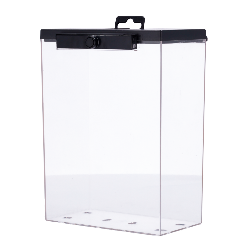 (SF-EASSAFER104-AM) Protection électronique anti-vol EAS - AM 58 kHz | Déblocage magnétique - Boîtier en polycarbonate transparent - Mesures int.: 205 (L) x 155 (H) x 85 (Pr) mm - Étendue de l'étude.: 210 (L) x 160 (H) x 95 (Pr) mm - Compatible avec les antennes AM