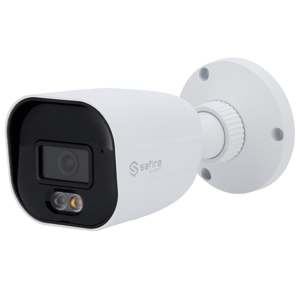 (SF-IPB080A-4E1-DL) Safire Smart - Caméra Bullet IP gamme E1 Intelligence artificielle - Résolution 4 Mégapixel (2566x1440) - Objectif 2.8 mm | Microphone intégré 30m DL - IA: Classification des personnes et des véhicules - Étanchéité IP67 | PoE (IEEE802.3af) | P2P