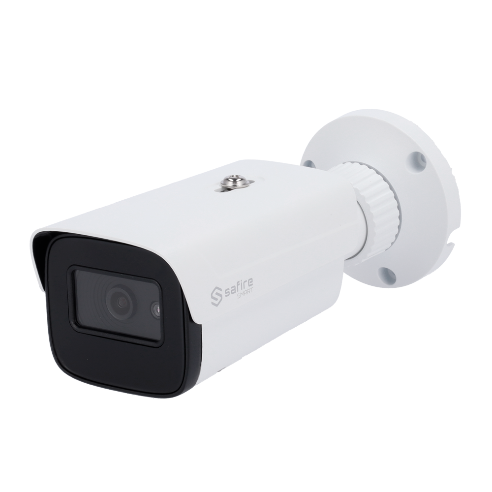 (SF-IPB380A-8I2) Safire Smart - Caméra Bullet IP gamme I2 IA avancée - Résolution 8 Mégapixel (3840x2160) - Objectif 2.8 mm | Audio | IR 50m - IA avancée: Métadonnées vidéo et détection faciale - Étanchéité IP67 | PoE (IEEE802.3af)