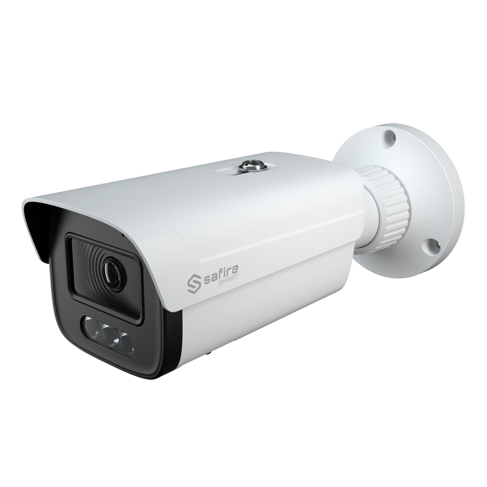 (SF-IPB380CA-8I1-SL) Safire Smart - Caméra Bullet IP gamme I1 avec dissuasion active - Résolution 8 Mégapixel (3840x2160) - Objectif 2.8 mm | MIC &amp; Speaker | Dual light 40m - IA: Classification des personnes et des véhicules - Étanchéité IP67 | PoE (IEEE802.3af)