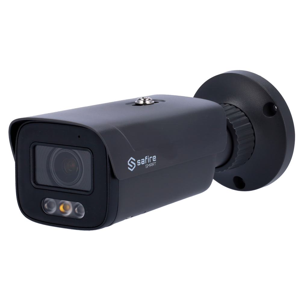(SF-IPB580ZA-4E1-DL-GREY) Safire Smart - Caméra Bullet IP gamme E1 Intelligence artificielle - Résolution 4 Mégapixels (2560×1440) - Objectif motorisé 2.8-12 mm | Audio IN | DL 50m - IA: Classification des personnes et des véhicules - Étanchéité IP67 | PoE (IEEE802.3af) | P2P
