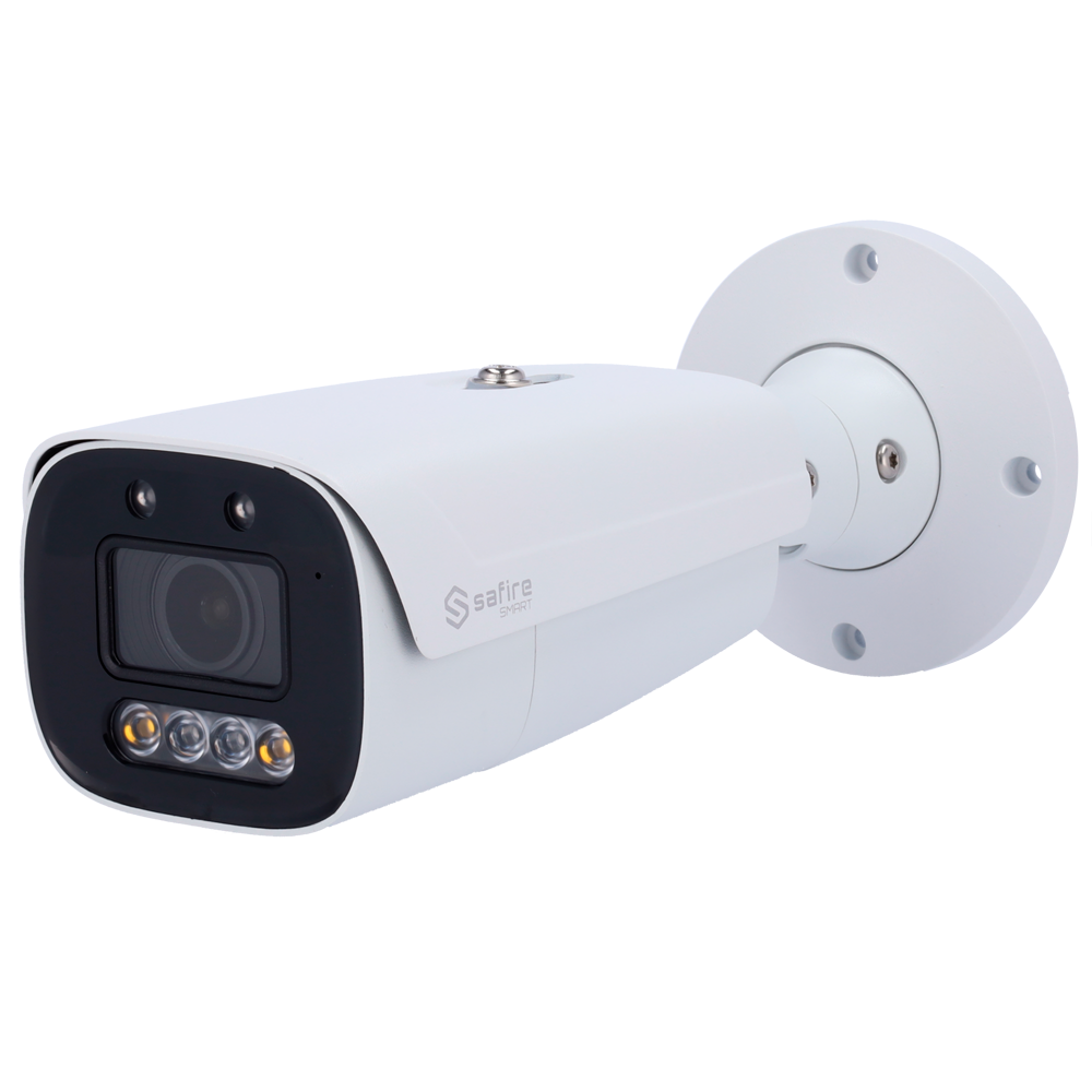 (SF-IPB580ZCA-8I1-SL) Safire Smart - Caméra Bullet IP gamme I1 avec dissuasion active - Résolution 8 Mégapixel (3840x2160) - Objectif 2.8-12 mm | MIC &amp; Speaker | Dual light 50m - IA: Classification des personnes et des véhicules - Étanchéité IP67 | PoE (IEEE802.3af)