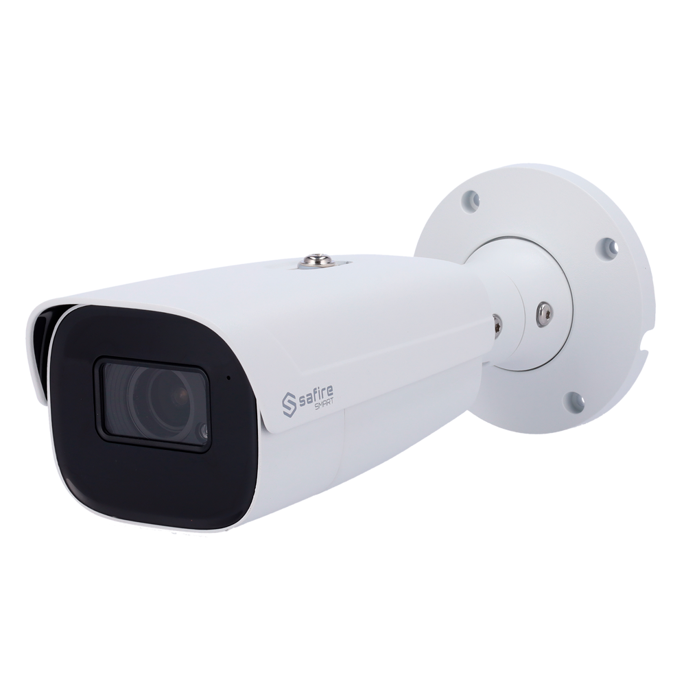 (SF-IPB585ZA-12I1) Safire Smart - Caméra Bullet IP gamme I1 IA avancée - Résolution 12 Mégapixel (4000×3000) - Objectif 2.8-12 motorisé mm | Audio | IR 70m - IA avancée: Métadonnées vidéo et détection faciale - Étanchéité IP67 | PoE (IEEE802.3af)