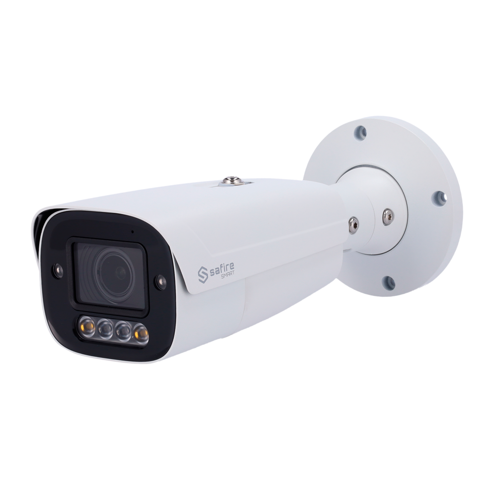 (SF-IPB585ZA-6I1-SL) Safire Smart - Caméra Bullet IP gamme I1 IA avancée - Objectif motorisé 2.7-13.5 mm 6Mpx (3296×1856) [%VAR%] - Audio | IR 70m | Lumière blanche 50m | MicroSD 512GB - IA avancée:Périmètre, visage, comptage, métadonnées - IP66 | IK10 | PoE (IEEE802.3af) | Alarme
