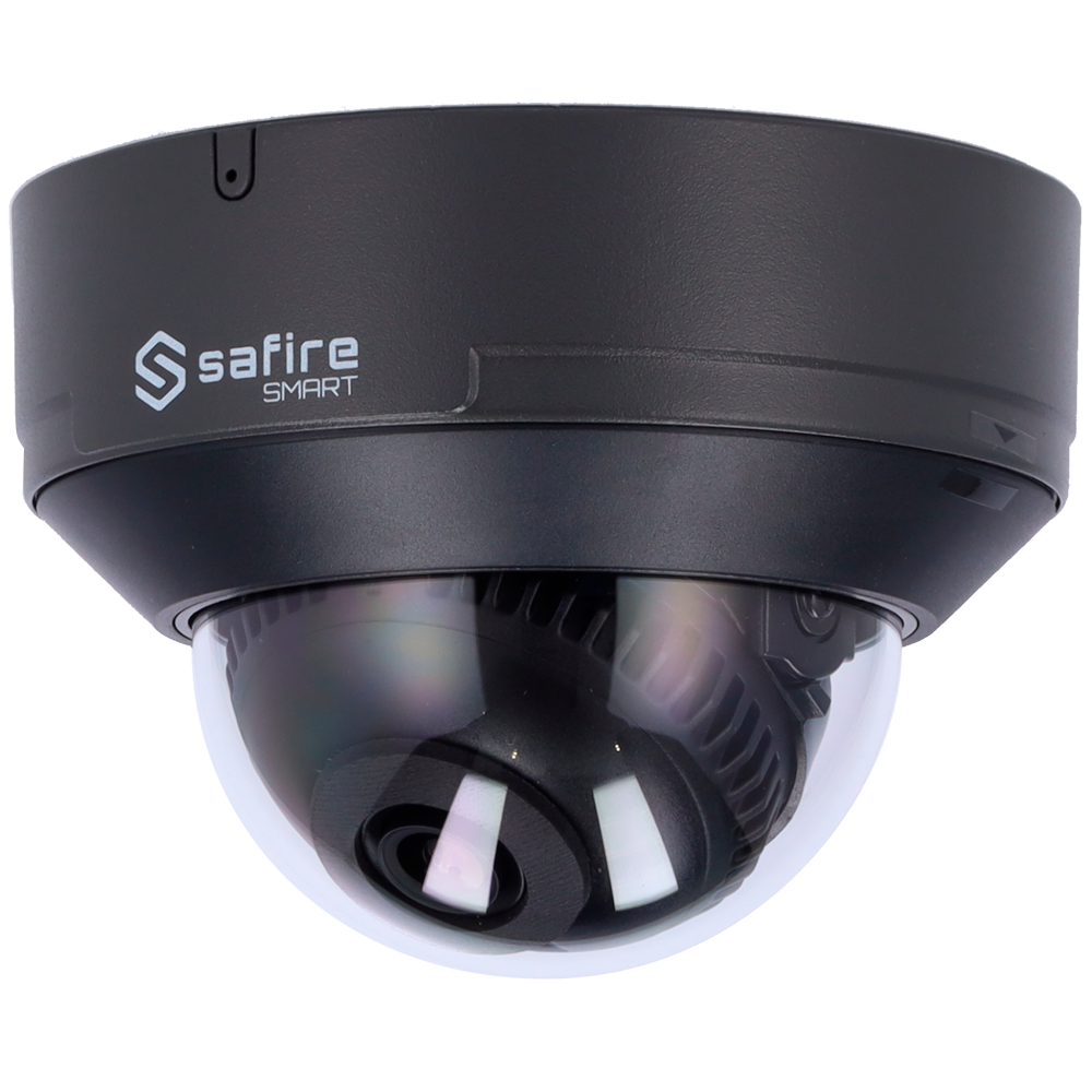 (SF-IPD040A-4E1-GREY) Safire Smart - Caméra Dôme IP gamme E1 Intelligence Artificielle - Résolution 4 Mégapixel (2566x1440) - Objectif 2.8 mm | Microphone intégré | IR 30m - IA: Classification des personnes et des véhicules - Étanchéité IP67 &amp; IK10 | PoE (IEEE802.3af)