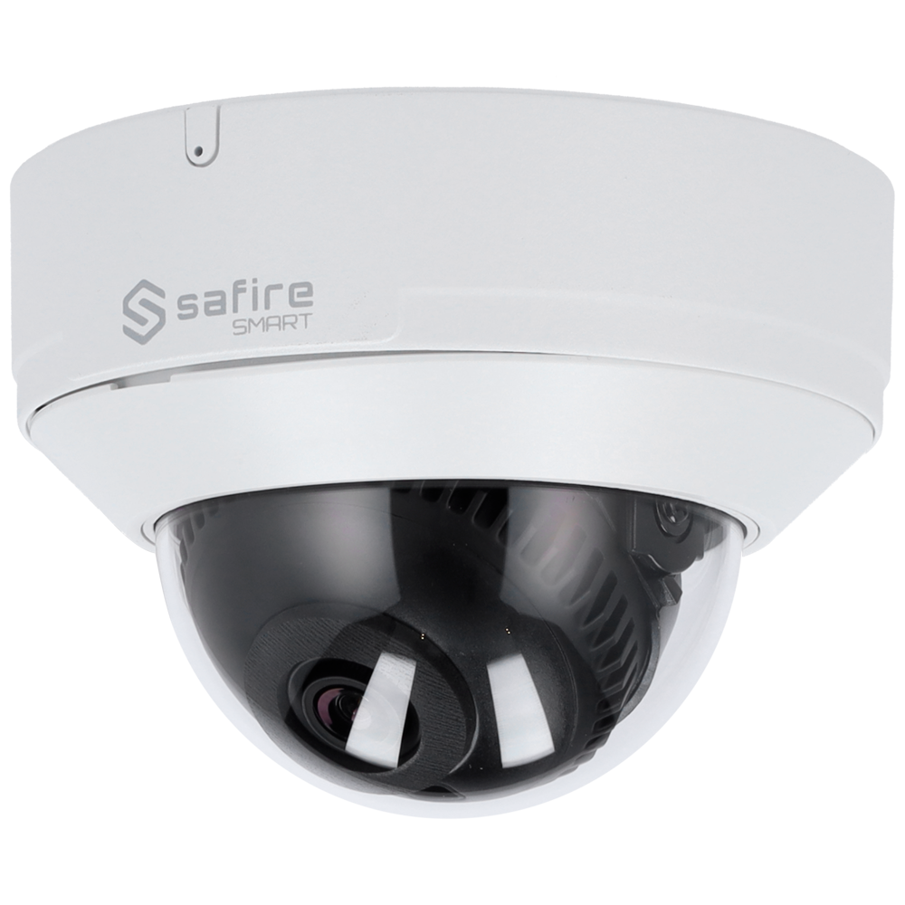 (SF-IPD040A-6I1) Safire Smart - Caméra Dôme IP gamme I1 IA avancée - Résolution 6 Mégapixel (3296×1856) - Objectif 2.8 mm | Microphone | IR 30m - IA avancée:Humain, véhicule et véhicule 2 roues - Étanchéité IP67 &amp; IK10 | PoE (IEEE802.3af)