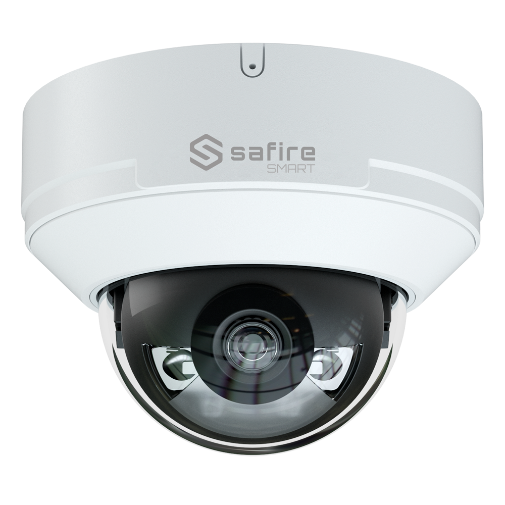 (SF-IPD040A-6I1-DL) Safire Smart - Caméra Dôme IP gamme I1 avec IA avancée et DualLight - Résolution 6 Mégapixel (3296x1856) - Objectif 2.8mm | Audio | Alarmes | IR 30m &amp; WL 30m  - IA avancée:Périmètre, visage, comptage, métadonnées - IP67 &amp; IK10 | PoE (IEEE802.3af) | P2P