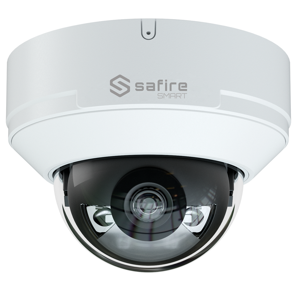 (SF-IPD040A-8E1-DL) Safire Smart - Caméras dômes IP Gamme E1 Intelligence artificielle - Résolution 8 Mégapixels (3840x2160) - Objectif 2.8 mm | Audio IN | IR et lumière blanche 50m - IA: Classification des personnes et des véhicules - Étanchéité IP67 | PoE (IEEE802.3af) | P2P