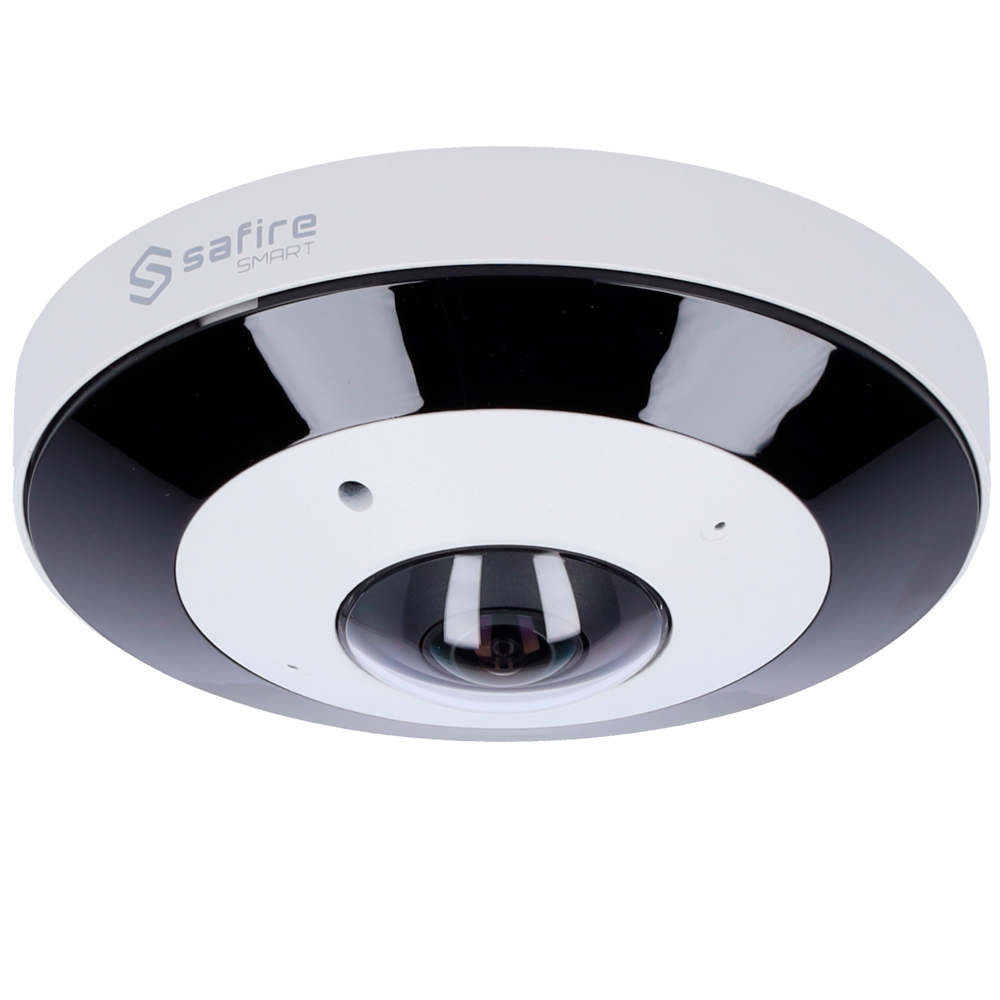 (SF-IPD360A-12I1) Safire Smart - Caméra Dôme IP gamme Fisheye I1 - Résolution 12 Mégapixel (4000x3000) - Objectif 1.65 mm, grand angle 360º - Audio, alarmes, carte microSD 256GB - Étanchéité IP67 | PoE (IEEE802.3af) | P2P