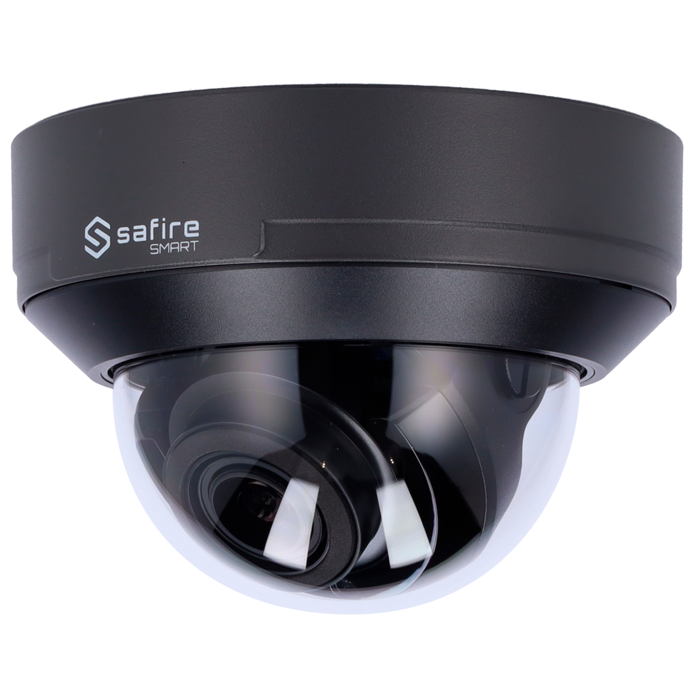 (SF-IPD540ZA-4E1-GREY) Safire Smart - Caméra Dôme IP gamme E1 Intelligence Artificielle - Résolution 4 Mégapixel (2566x1440) - Objectif motorisé 2.8~12mm | Microphone | IR 50m - IA: Classification des personnes et des véhicules - Etanchéité IP67 et IK10 | PoE (IEEE802.3af)