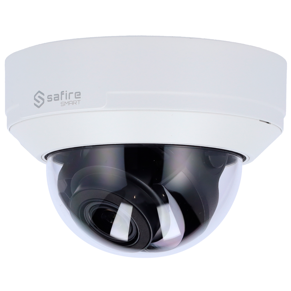 (SF-IPD540ZA-8E1) Safire Smart - Caméras dômes IP Gamme E1 Intelligence artificielle - Résolution 8 Mégapixels (3840x2160) - Objectif motorisé 2.8-12 mm | Microphone 50m IR - IA: Classification des personnes et des véhicules - IP67 &amp; IK10 | PoE (IEEE802.3af) | P2P