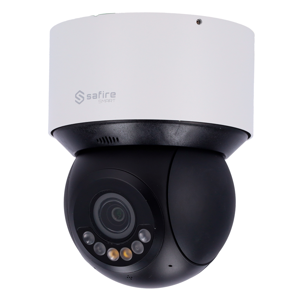 (SF-IPSD3004TA-4SB1-DL) Safire Smart - Caméra PTZ IP gamme B1 Intelligence artificielle - Résolution 4 Mégapixel (2560x1440) - Zoom optique 4x | Double éclairage: IR 50m blanc 30 m - Autotracking, humain et véhicule | Alarmes - Étanchéité IP66 &amp; IK10 | PoE+ (IEEE802.3at)