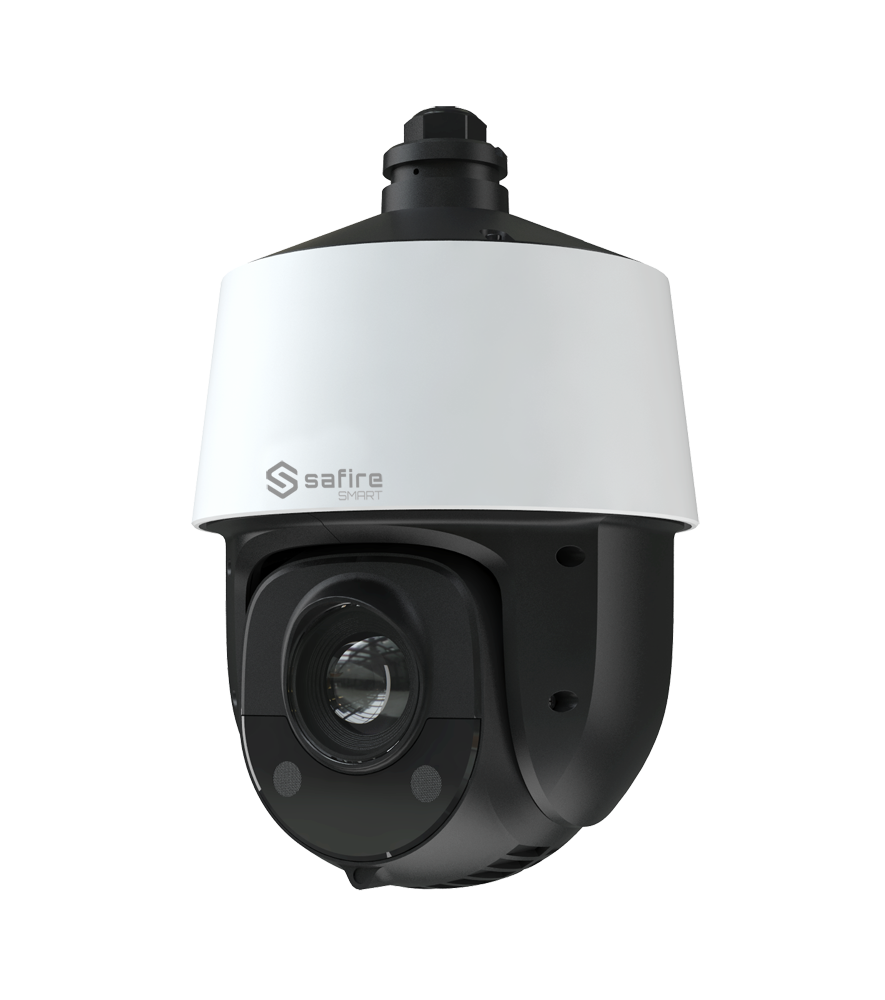 (SF-IPSD4025ITA-8E1) Safire Smart - Caméra PTZ IP gamme E1 Intelligence artificielle - Résolution 8 Mégapixel (3840x2160) - Zoom optique 25X | IR 150m - Autotracking, humain et véhicule | Alarmes - Étanchéité IP66 | PoE+ (IEEE802.3at)