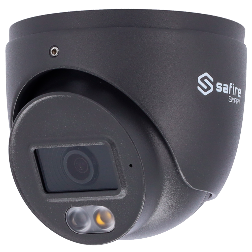 (SF-IPT010A-4B1-DL-GREY) Safire Smart - Caméra Turret IP gamme B1 - Résolution 4 Mégapixel (2566x1440) - Objectif 2.8 mm | Détection de mouvement avancée - Double lumière: IR + Portée de la cible 20 m | Microphone - Étanchéité IP67 | PoE (IEEE802.3af)