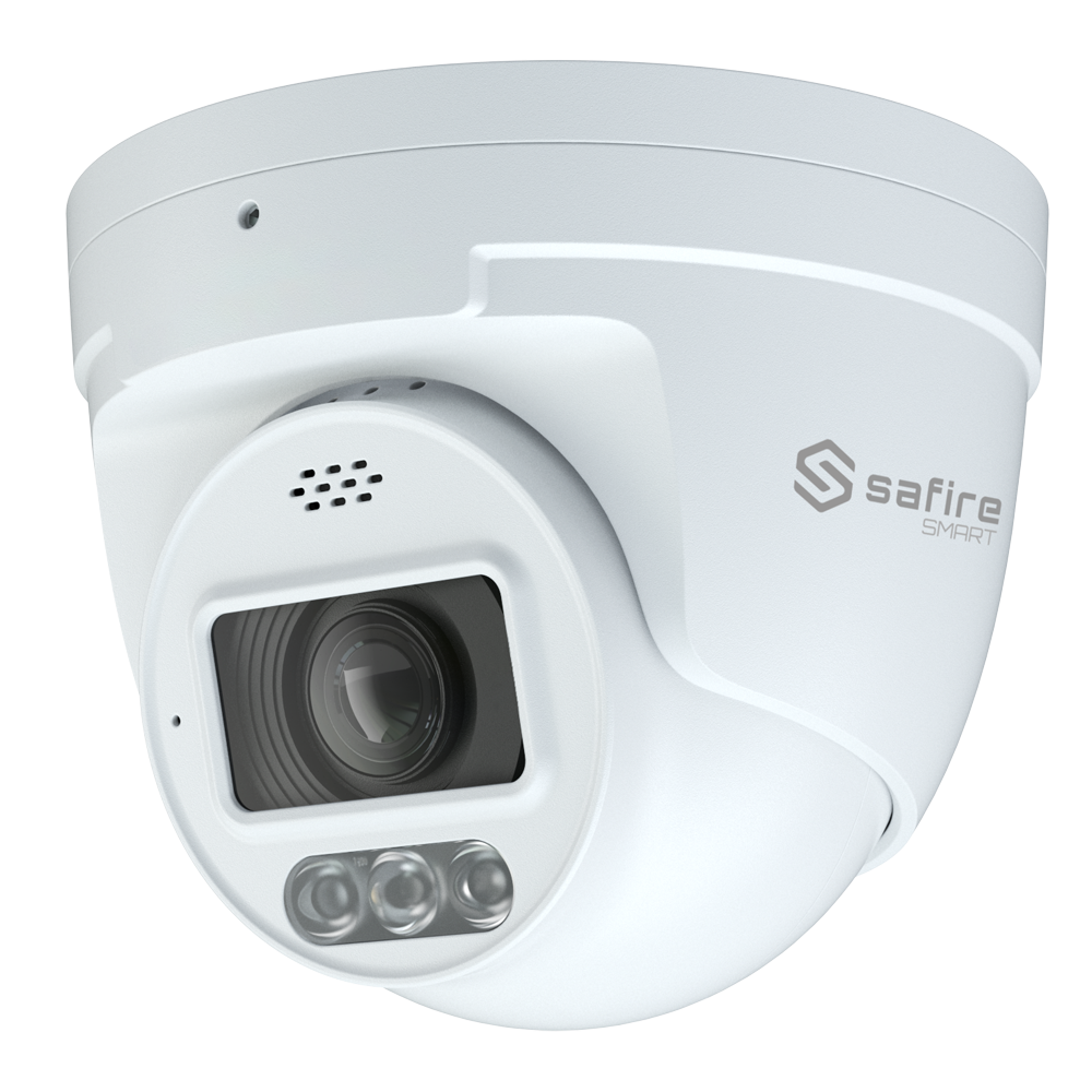 (SF-IPT011CA-8I1-SL) Safire Smart - Caméra Turret IP gamme I1 avec dissuasion active - Résolution 8 Mégapixel (3840x2160) - Objectif 2.8 mm | MIC &amp; Speaker | Dual light 40m - IA: Classification des personnes et des véhicules - Étanchéité IP67 | PoE (IEEE802.3af)