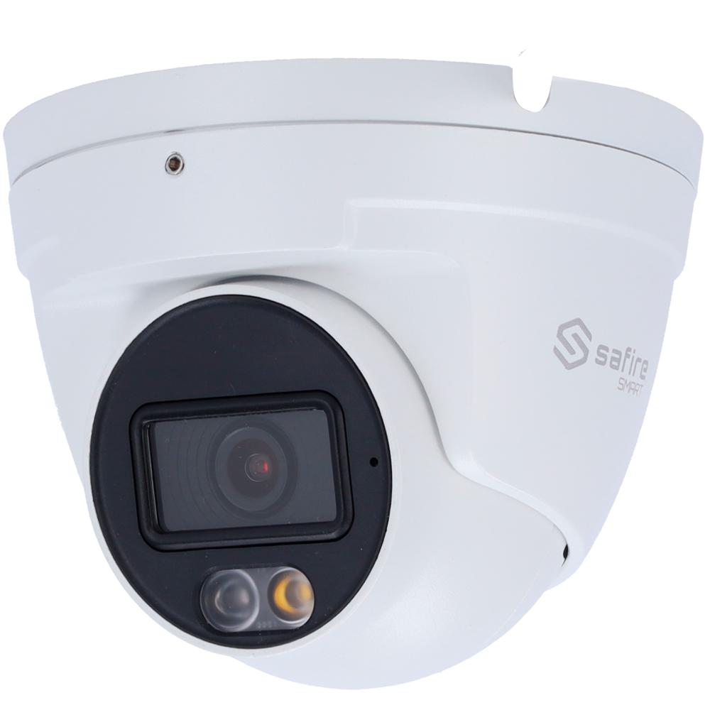 (SF-IPT020A-4E1-DL) Safire Smart - Caméra IP Turret gamme E1 Intelligence artificielle - Résolution 4 Mégapixel (2566x1440) - Objectif 2.8 mm | Microphone intégré 30m DL - IA: Classification des personnes et des véhicules - Étanchéité IP67 | PoE (IEEE802.3af) | P2P