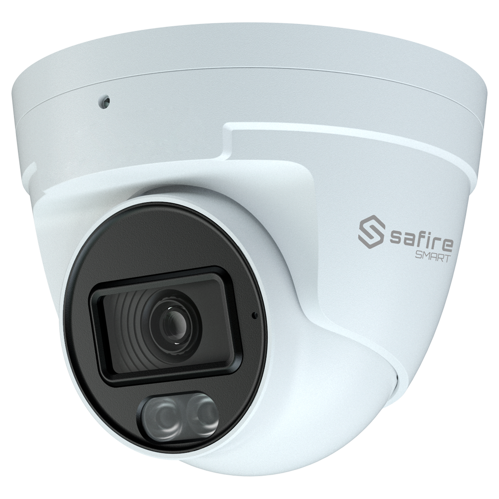 (SF-IPT020A-8B1-DL) Safire Smart - Caméra Turret IP gamme B1 avec double éclairage - Résolution 8 Mégapixels (3840×2160) - Capteur 2.8 mm | Microphone intégré - Double éclairage IR + LED blanche 20~30m - Étanchéité IP67 | PoE (IEEE802.3af)