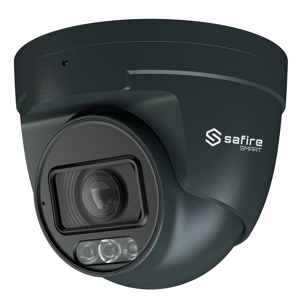 (SF-IPT511ZA-4E1-DL-GREY) Safire Smart - Caméra Turret IP gamme E1 IA - Résolution 4 Mégapixel (2566x1440) - Objectif motorisé 2.8~12mm | IR&amp;Led jusqu'à 50m - IA: Classification des personnes et des véhicules - Étanchéité IP67 | PoE (IEEE802.3af) | P2P
