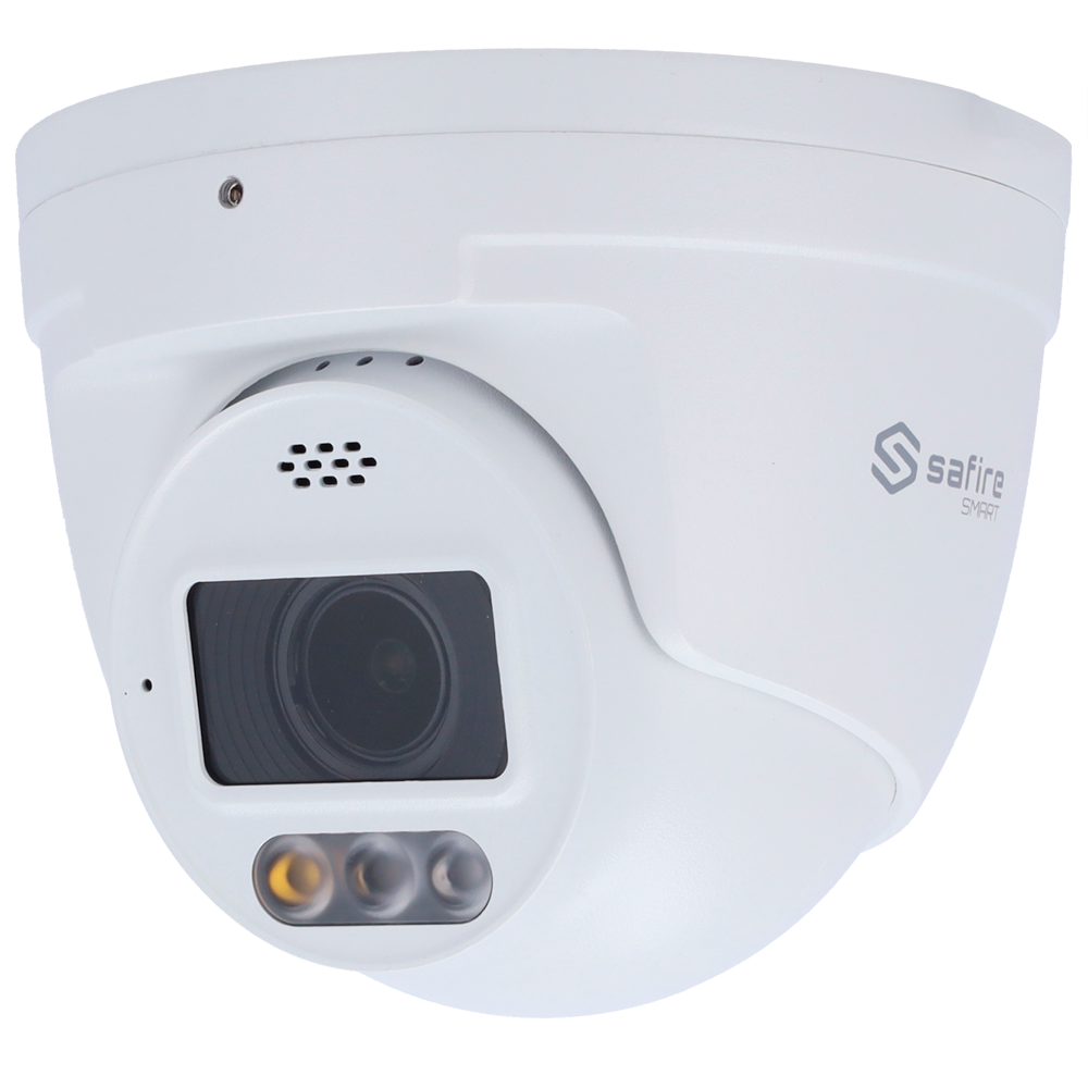 (SF-IPT511ZA-4I1-SL) Safire Smart - Caméra IP Turret gamme I1 IA avancée et DualLight - Résolution 4 Mégapixel (2688x1520) - Objectif motorisé 2.7~13.5mm | IR 40m &amp; WL 30m  - IA avancée:Périmètre, visage, comptage, métadonnées - IP66 | PoE.af | Dissuasion active | Alarmes | P2P