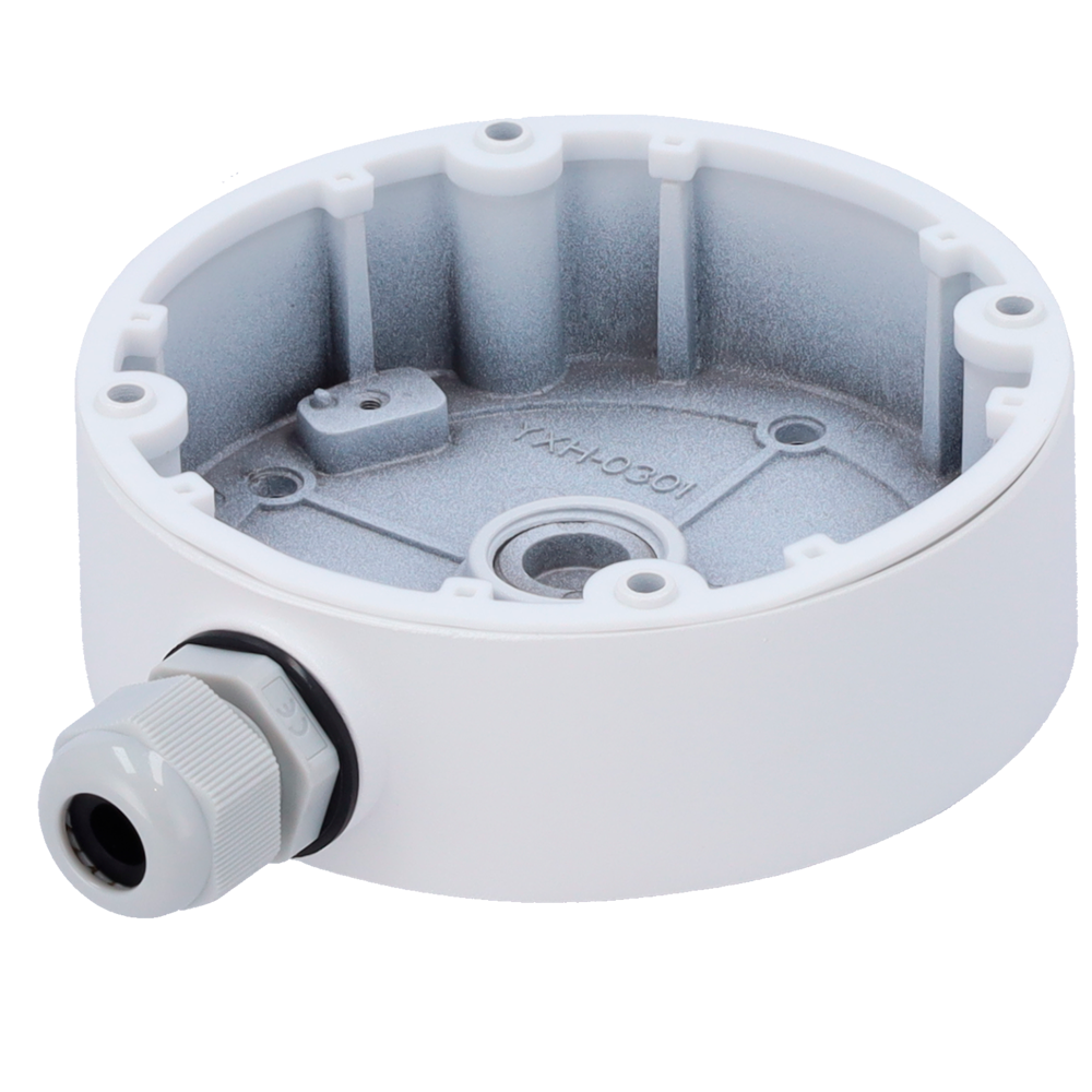 (SF-JBOX-0101B) Boîte de jonction Safire Smart - Pour caméras dôme - Apte pour extérieur IP66 - Installation dans un plafond ou un mur - 39 (H) x 117.9 (Ø) x 143.3 (F) mm - Passage de câble