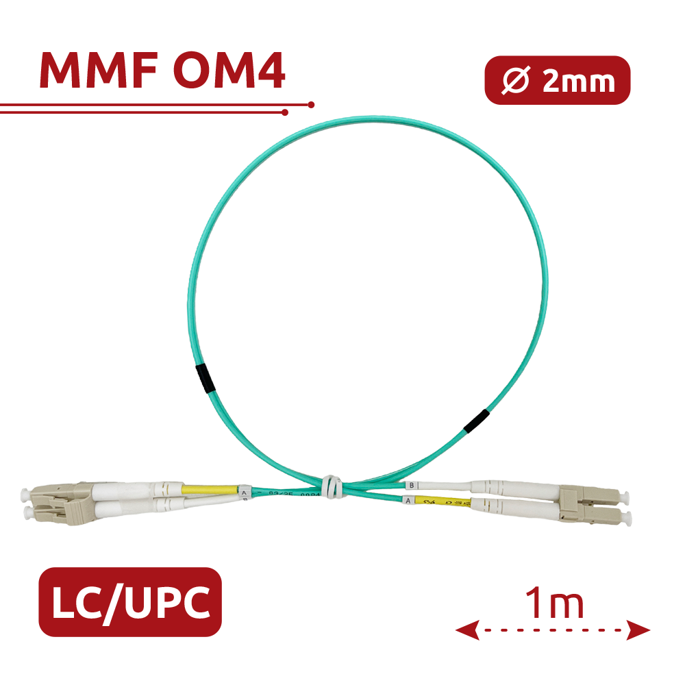 (SF-LC-UPC-LC-UPC-OM4-DX-1M-A) Câble de connexion à fibre optique - Fibre multimode OM4 - Connecteur LC duplex UPC - Longueur 1m - Couverture LSZH - Compatibilité générique