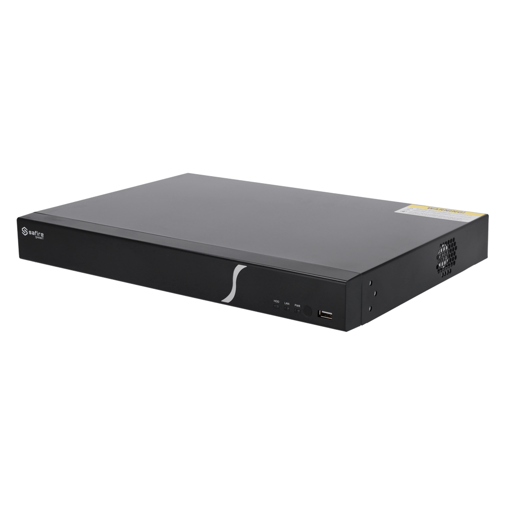 (SF-NVR6216-16P-B2) Safire Smart - Enregistreur NVR pour caméra IP - 16CH Ports PoE / Compression H.265S / 2HDD - Résolution jusqu'à 8Mpx / Bande passante 160Mbps - Détection des visages, métadonnées vidéo - Intelligence artificielle jusqu'à 2CH.