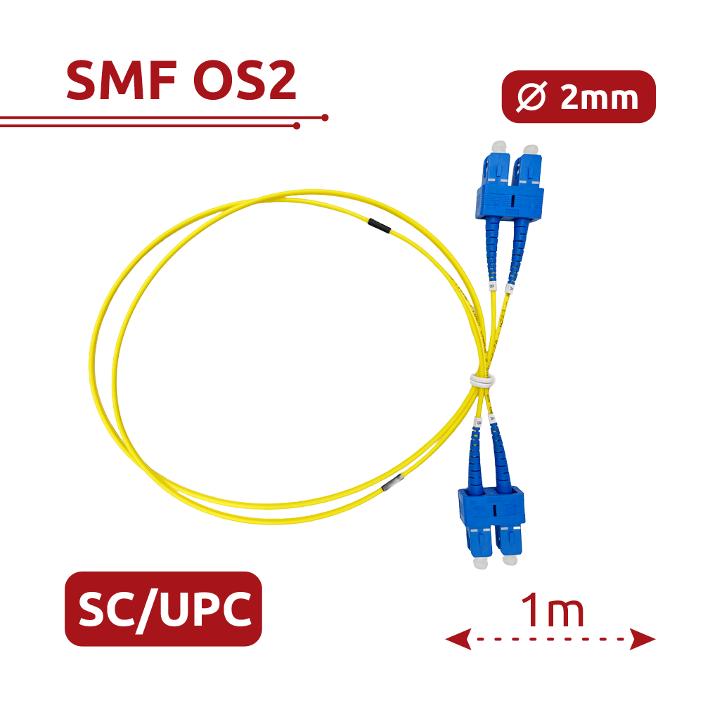 (SF-SC-UPC-SC-UPC-OS2-DX-1M-Y) Câble de connexion à fibre optique - Fibre monomode OS2 - Connecteur duplex SC UPC - Longueur 1m - Couverture LSZH - Compatibilité générique