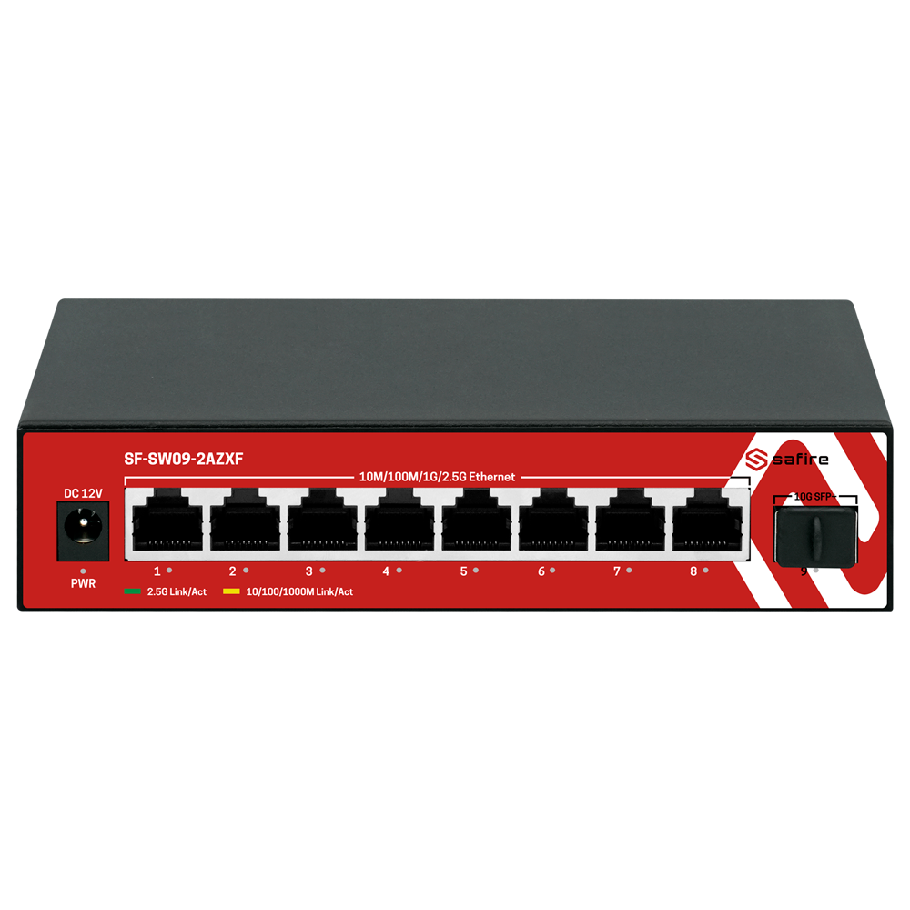 (SF-SW09-2AZXF) Switch Multigagibit 2,5Gbps - 8 puertos + 1 Uplink SFP 10G  - Velocidad de puertos 2,5/1Gbps  - Tasa de reenvío de paquetes 44.64 Mbps - Capacidad de switching 60 Gbps - Switch de sobremesa
