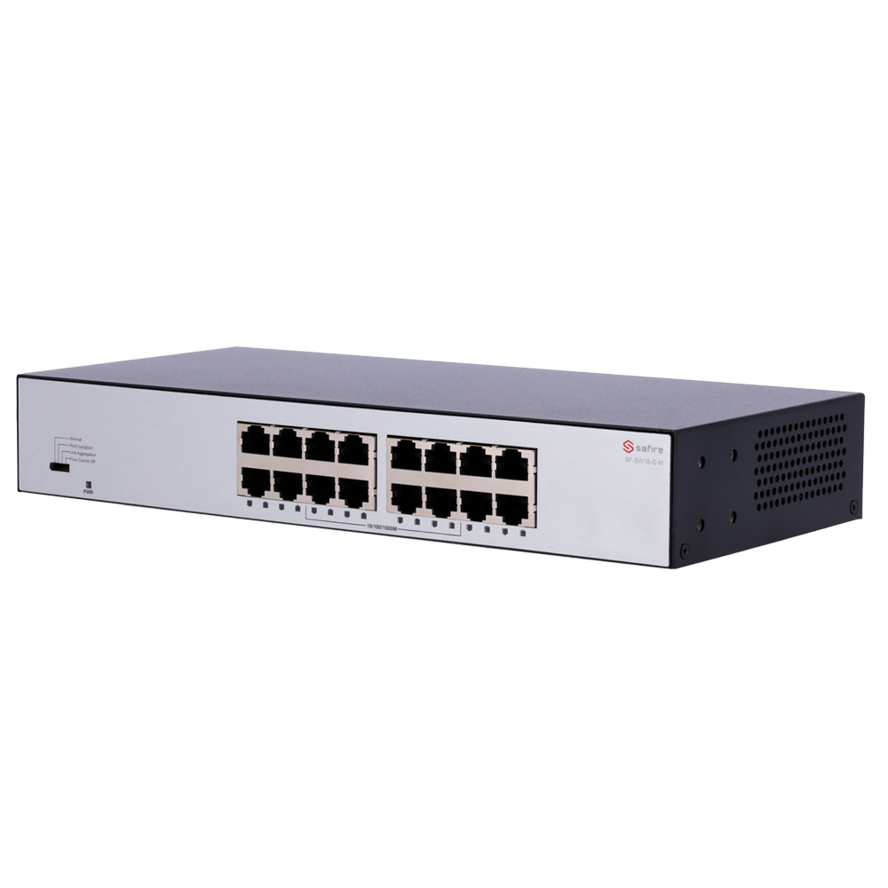 (SF-SW16-G-M) Safire Switch de bureau  - 16 ports Gigabit - Vitesse 10/100/1000 Mbps - Plug &amp; Play - Technologie d'économie d'énergie - Boîtier métallique