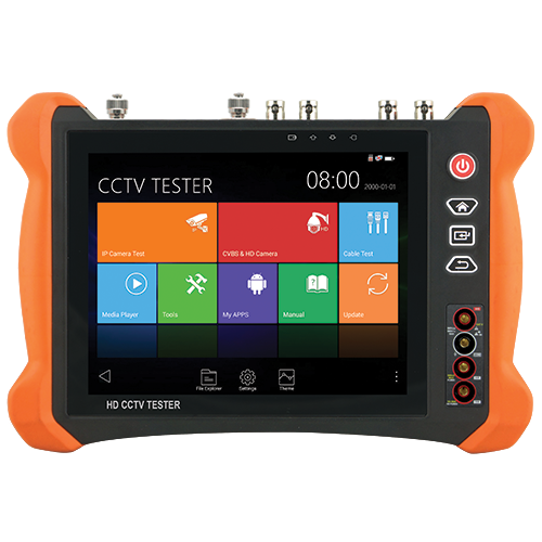(SF-TESTER8-5N1-4K) Testeur CCTV Multifonctionnel - Prend en charge les caméras HDTVI, HDCVI, AHD, CVBS et IP - Résolution du testeur jusqu'à 4K - Écran LCD couleur 8" - Batterie intégrée de 7000mA - Localisateur de câble