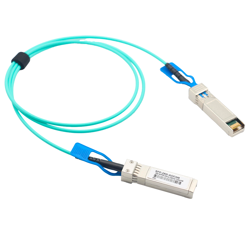 (SFP28-25G-AOC-5M) Câble de connexion directe SFP28 - Vitesse 25Gbps - Modules SFP28 aux deux extrémités - Idéal pour empilage de switches - 5 Mètres de longueur - Câble optique