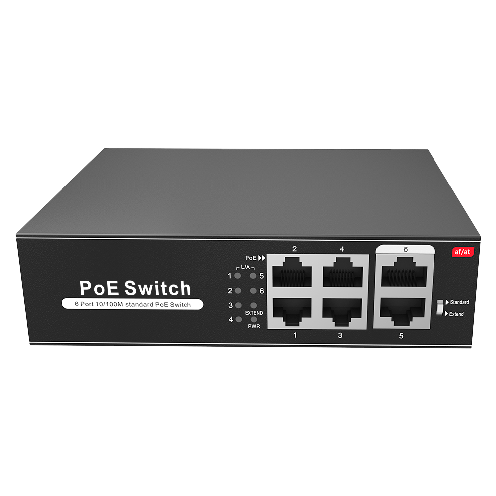 (SW0604POE-65-E) Switch PoE - 4 ports PoE + 2 Uplink RJ45 - Vitesse jusqu'à 100 Mbps sur tous les ports - Jusqu'à 60W au total pour tous les ports - Bande passante 1.2 Gbps - Standard IEEE802.3af (PoE) / at (PoE+)
