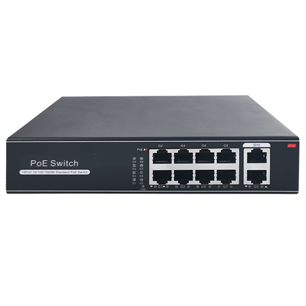 (SW1008POE-G-120-E) Switch PoE - 8 ports RJ45 + 2 RJ45 Uplink - Vitesse des ports 10/100/1000 Mbps - 8 ports PoE 802.3af/at jusqu'à 30W par port - Puissance PoE totale 120W - Plug and Play