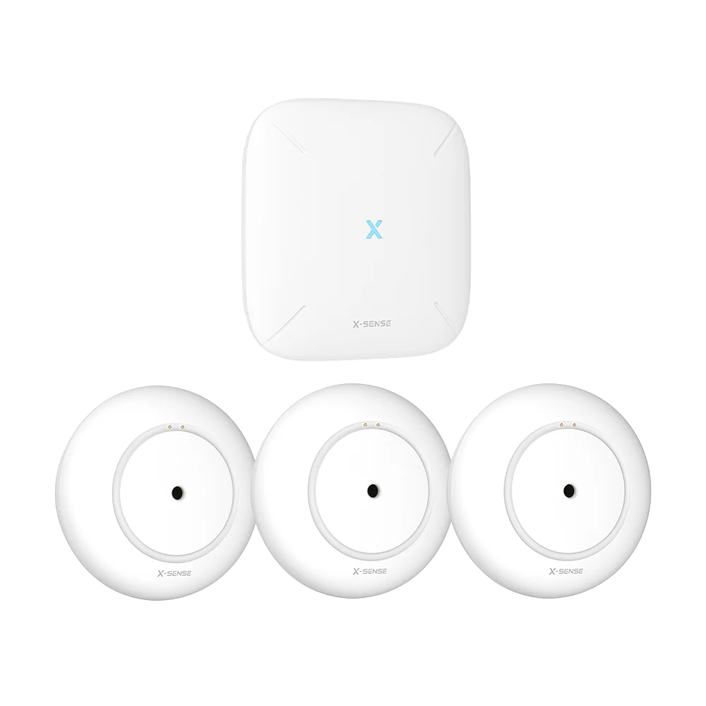 (SWS54) Détecteur de fuites d'eau intelligent - Pack 3 SWS51 + 1 Station de base SBS50 - Réseau Wi-Fi 2.4 GHz - 500m de couverture - Notifications instantanées sur l'application X-sense - IP66