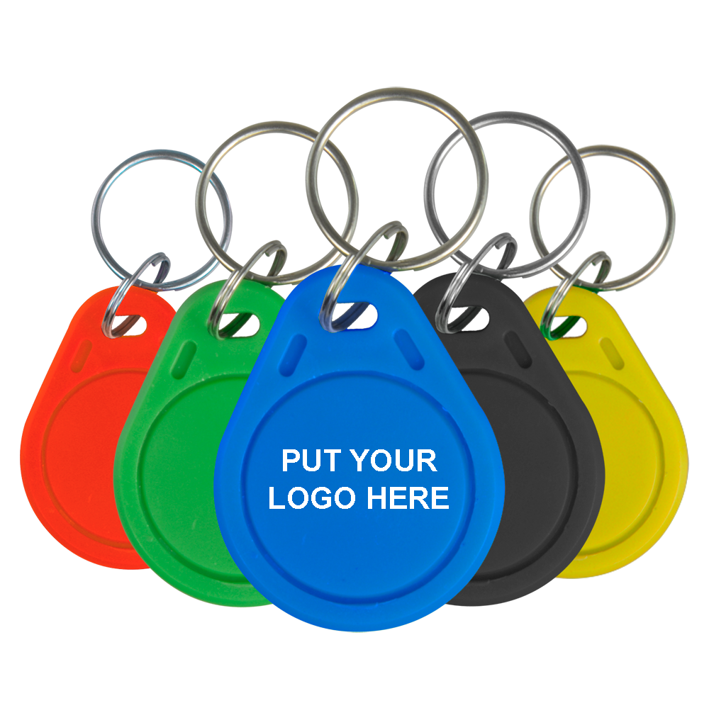 (TAG-RFID-WR-C300) Porte-clés TAG de proximité personnalisable - EM 125 kHz passif | 300 unités - Logo sur mesure imprimé : ID réinscriptible - Logo personnalisé jusqu'à 2 couleurs - Couleur du TAG au choix entre 5 différentes - Envoyer le logo, la couleur et la quantité au représentant commercial